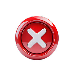Obraz premium Red cancel button 3D icon with white cross symbol