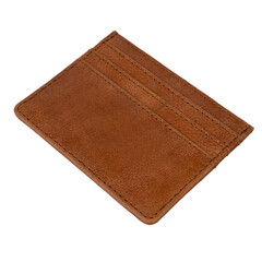 Simple small leather wallet that serves to store a few cards and a little money, isolated on white background