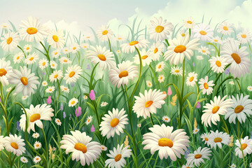 Fototapeta premium A seamless wallpaper background depicting a vibrant field of daisies in full bloom during spring 