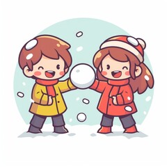 Kids Making Snowball Outdoors