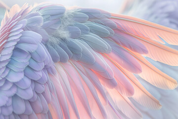 Obraz premium A serene nature-inspired art piece showcasing the delicate, soft pastel wings of a bird 