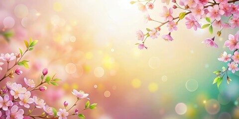 Soft Gradient Background with Spring Floral Elements, sunny, pink,  sunny, pink, delicate, peaceful , blue, serene, floral