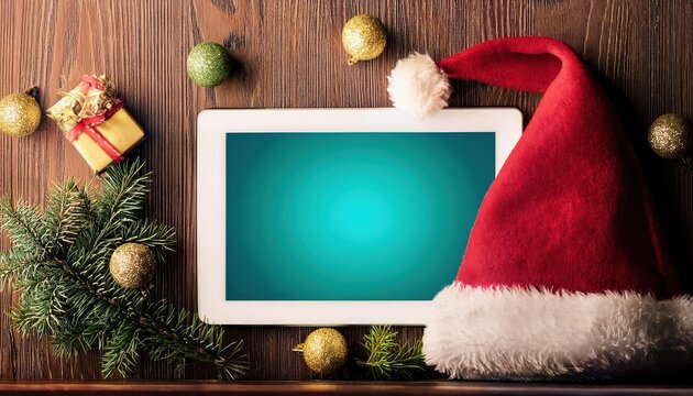 Digital Tablet PC with Blank Screen Winter Serenity Amidst Holiday Cheer in Modern Minimalism, Radiating Tranquility and Sophistication. - Powered by Adobe
