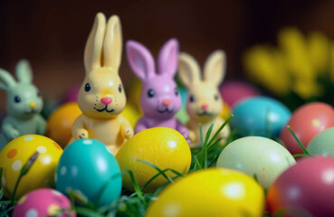 Easter bunny and lots of colorful eggs
