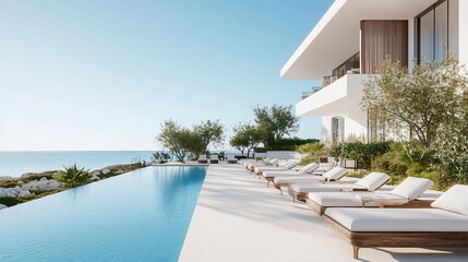 Fototapeta premium Luxury villa pool, ocean view, relaxation