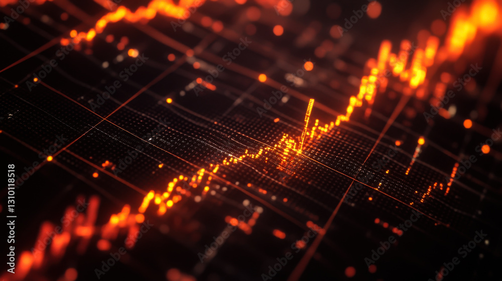 Poster vibrant data visualization showcasing fluctuating metrics in a high-tech analytical environment