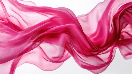 Obraz premium Flowing pink fabric waves on white background texture