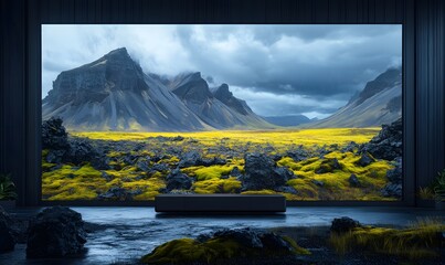 Stunning landscape on a large display with contrasting colors and nature elements
