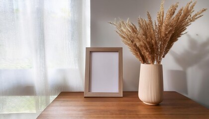 Rustic Reed Bouquet in Sleek Ceramic Vessel, Embracing the Earthy Charm of Natures Textures in a Modern Context, Showcasing Artful Symbiosis at Twilight.