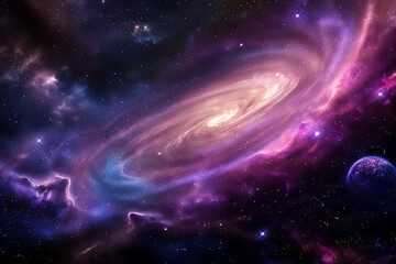 A stunning space galaxy wallpaper in landscape orientation, filled with swirling nebulae and countless stars scattered across the dark expanse of the cosmos 