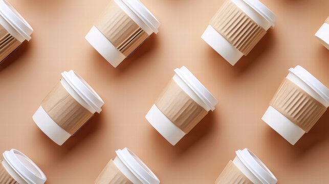 Recyclable paper coffee cups in bulk, highlighting a waste reduction concept