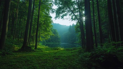 Obraz premium Sunlit Forest Pond, Serene Nature Escape