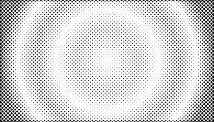 Halftone polka dots arranged in circles on white background, Basic dotted pattern texture. wavy dots radiating out from center.