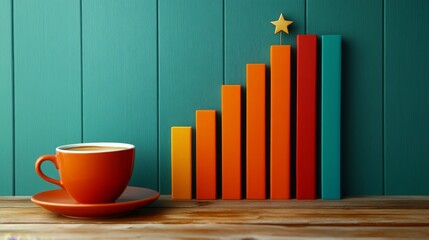 The notion of assessing customer satisfaction and loyalty, represented by a colorful growth concept that includes macarons, a coffee cup, and decorative star elements