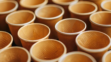 Recyclable paper coffee cups in bulk, highlighting a waste reduction concept