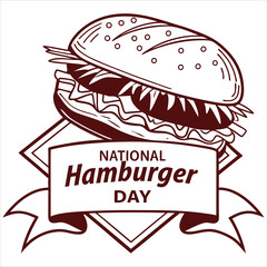 silhouette National Hamburger Day on white background