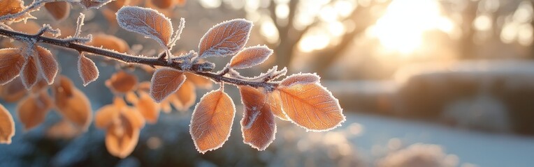 Frosted Autumn Leaves with Morning Light and Winter Vibes