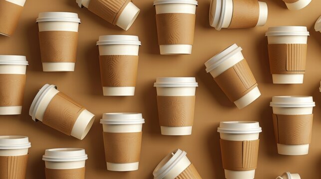 Stacked paper coffee cups creating a background, emphasizing sustainability.