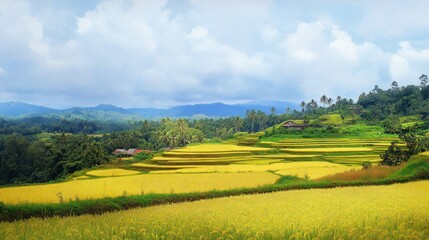 Fototapeta premium Golden Rice Terraces, Mountain Landscape