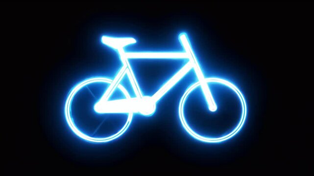 glowing video of neon bicycle icon pulsates sleek black background representing themes cycling adventure extreme sports animated motion