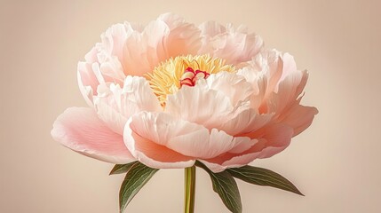 High-resolution floral shot of a stunning peach peony with delicate textures on a beige background