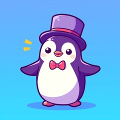 Cute Penguin in Top Hat - Cartoon