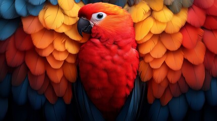 Obraz premium Vibrant bird feathers close-up. AI