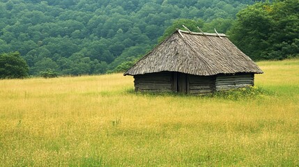 Rustic Hut in Field at Mountain Farm Museum