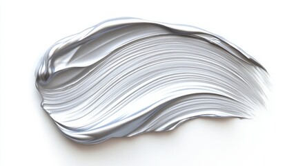 A thick stroke of molten silver metallic paint elegantly spread on a white surface.