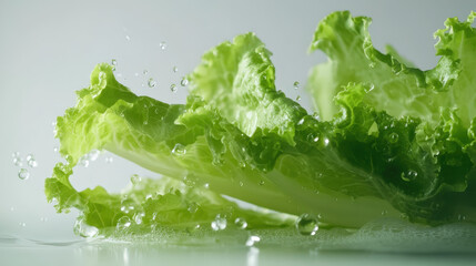 Crisp Lettuce Leaves Floating on a White Background &ndash; Clean Commercial Food Photography for Fresh Produce Marketing