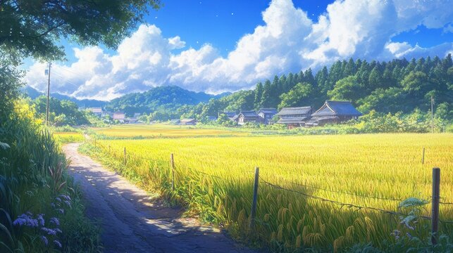 Sunny Japanese Countryside Fields
