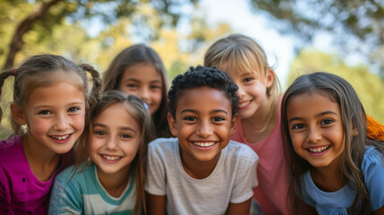 Fototapeta premium Group of diverse children laughing together outdoors