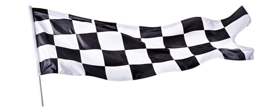 Black and white checkered racing flag waving high in the wind wave speed on transparent background - Powered by Adobe