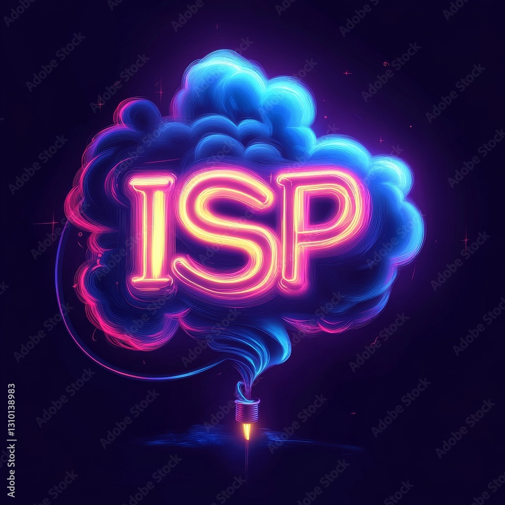 Fototapete ISP Concept: Glowing Text with Cloud Design and Internet Connection Theme, Dark Background.