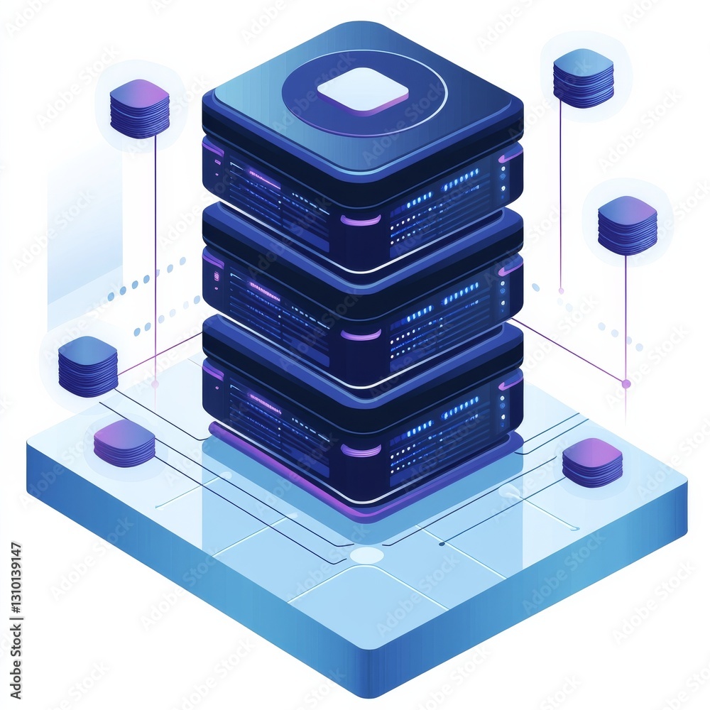 Aufkleber Modern Data Server Stack: A Blue Isometric View of Network Storage and Cloud Connectivity Concept