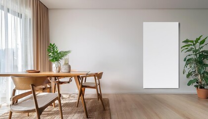 Minimalist Scandinavian Living Room Mockup White Wall Illuminates Modern Interior Design in Pristine Silhouette, Showcasing Clean Lines and Neutral Tones with a Touch of Nordic Charm.