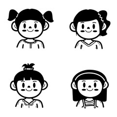 Set Of Cute Cartoon Hand-Drawn Little Girl Characters