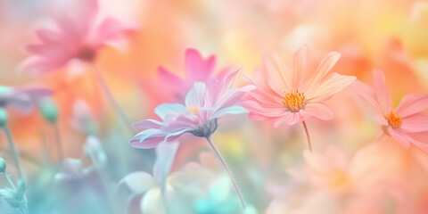 Vibrant, pastel, soft, dreamy, ethereal, and beautiful floral background. Backdrop for cosmetics, spa, perfume, beauty salon, florist shop, invitation, gift cards