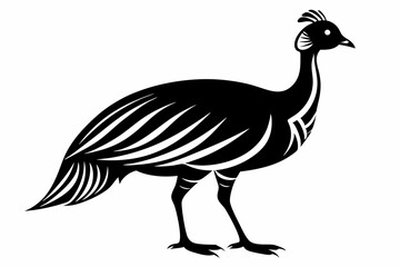 guineafowl silhouette line art vector illustration with a white background