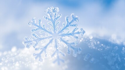 Macro Shot of a Winter Snowflake - Close-up macro shot of a snowflake in the snow with a blue background
