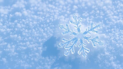 Macro Shot of a Winter Snowflake - Close-up macro shot of a snowflake in the snow with a blue background