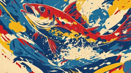Fototapeta premium Colorful fish leaping through vibrant waves
