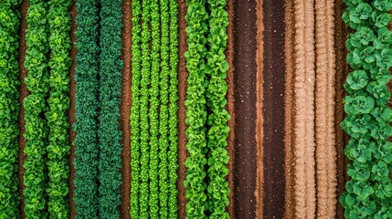 Obraz premium Lush green crops in organized rows on fertile soil.