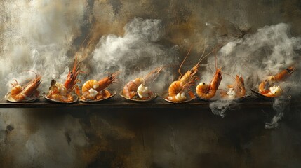 Smoked Shrimp in Shells on Rustic Shelf