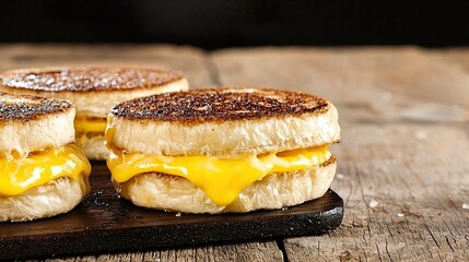 Delicious Grilled Cheese Sandwich Made with Melty Cheese on a Rustic Wooden Board