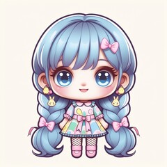 bonequinha fofa estilo chibi olhos azuis cabelo azul