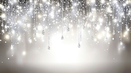Sparkling silver teardrop decorations, glowing background, festive ambiance, celebratory design