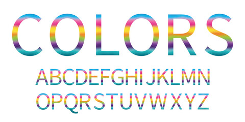 Bright colorful alphabet isolated on white. Festive typeset in rainbow colors. The alphabet displayed in beautiful rainbow colorsColors alphabet