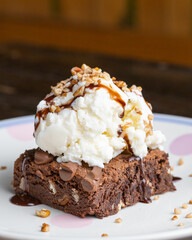 Brownie with vanilla ice cream