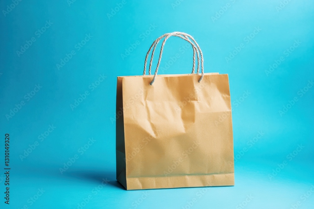 Poster Brown paper shopping bag on a bright blue background with minimalist design showcasing simplicity and functionality